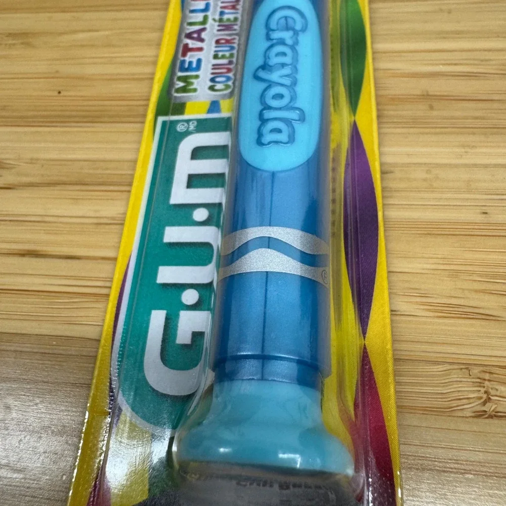 GUM Crayola Kids Toothbrush Metallic Blue Soft Bristles Suction‎ Cup Base New